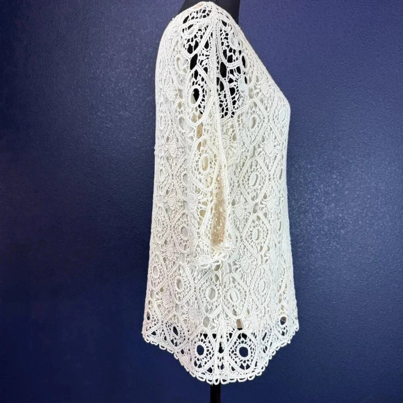 Christopher & Banks Ivory Cream Colored Lined Crochet Top, Petite Medium - Picture 4 of 10